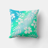 ブルーかわいらしティール(緑がかった色)&ホワイトアロハハワイアンスタイル クッション (裏面)