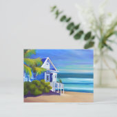 ブルーかわいらしトロピカルパラダイス |ことわざこんにちは ポストカード (スタンド正面)