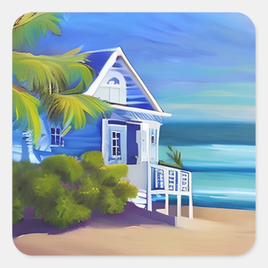 ブルーかわいらしトロピカルパラダイス スクエアシール (正面)