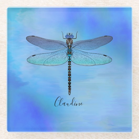 ブルーかわいらしドラゴンフライドリンクビールコースター ガラスコースター (正面)