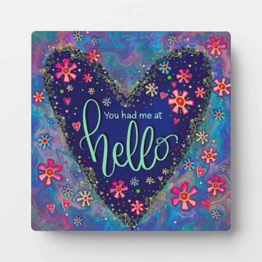 ブルーかわいらしハローラブ引用文フローラ感動的 フォトプラーク (正面)