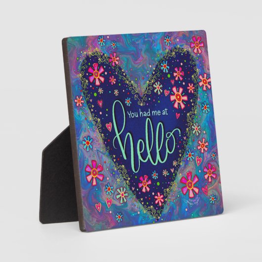 ブルーかわいらしハローラブ引用文フローラ感動的 フォトプラーク (正面)