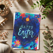 ブルーかわいらしハートインスピリシティハッピーイースター カード