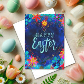 ブルーかわいらしハートインスピリシティハッピーイースター カード