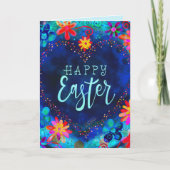 ブルーかわいらしハートインスピリシティハッピーイースター カード (正面)