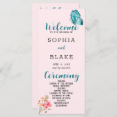 ブルーかわいらしバタフライピンク結婚式 プログラム (正面/裏面)