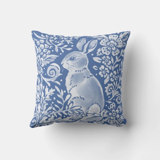 ブルーかわいらしバニーフォレストフローラウッドランドウサギ クッション (裏面)