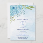 ブルーかわいらしバラ結婚式招待状 招待状 (正面)