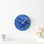 ブルーかわいらしバード動物術 ラウンド壁時計 (ホーム)