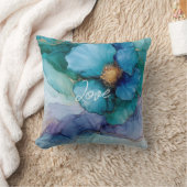 ブルーかわいらしパープルアクア金ゴールドフローラ クッション (ブランケット)