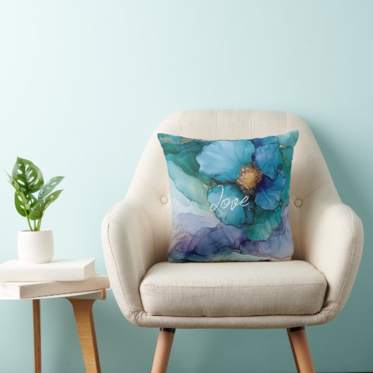 ブルーかわいらしパープルアクア金ゴールドフローラ クッション (椅子)