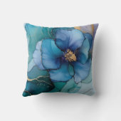 ブルーかわいらしパープルアクア金ゴールドフローラ クッション (裏面)