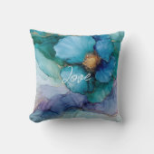 ブルーかわいらしパープルアクア金ゴールドフローラ クッション (正面)