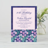 ブルーかわいらしピンクチューリップフローラ水彩誕生日 招待状 (スタンド正面)