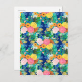 ブルーかわいらしピンクフラワーズボホデザイン シーズンポストカード (正面/裏面)