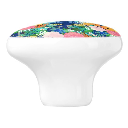 ブルーかわいらしピンクフラワーズボホデザイン セラミックノブ (側面)