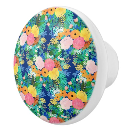 ブルーかわいらしピンクフラワーズボホデザイン セラミックノブ (右)