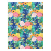 ブルーかわいらしピンクフラワーズボホデザイン テーブルクロス (正面)