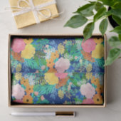 ブルーかわいらしピンクフラワーズボホデザイン 薄葉紙 (ギフト)