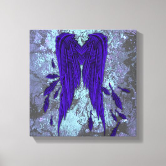 ブルーかわいらしフェザーエンジェルウィンググランジデザイン キャンバスプリント (正面)