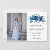 ブルーかわいらしフローラキンセニェラ写真ありがとう 招待状 (裏面)