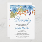 ブルーかわいらしフローラグリーナリーエイジ誕生日 招待状 (正面/裏面)