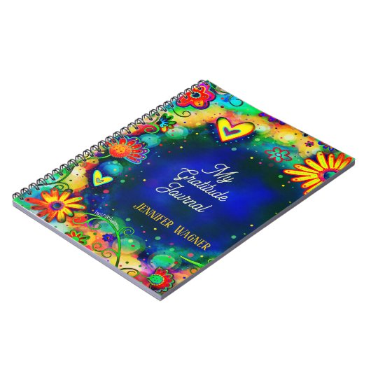 ブルーかわいらしフローラ名前をカスタムする感謝ジャーナル ノートブック (左側)