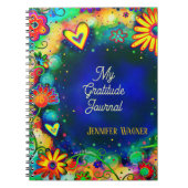 ブルーかわいらしフローラ名前をカスタムする感謝ジャーナル ノートブック (正面)