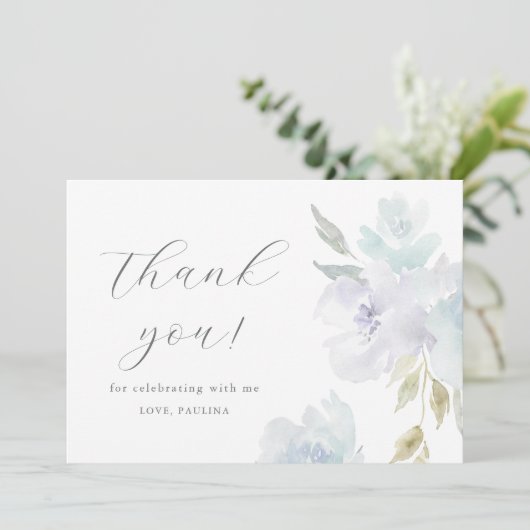 ブルーかわいらしフローラ誕生日キンセアニラありがとう 招待状 (スタンド正面)