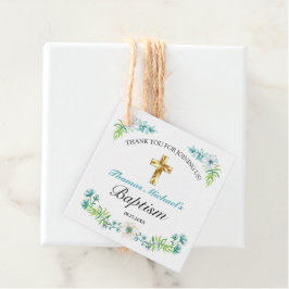 ブルーかわいらしフローラ金ゴールドクロスベビーバプテスマ フェイバータグ