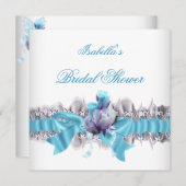 ブルーかわいらしブライダルシャワーホワイトレースガーター 招待状 (正面/裏面)
