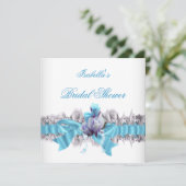 ブルーかわいらしブライダルシャワーホワイトレースガーター 招待状 (スタンド正面)