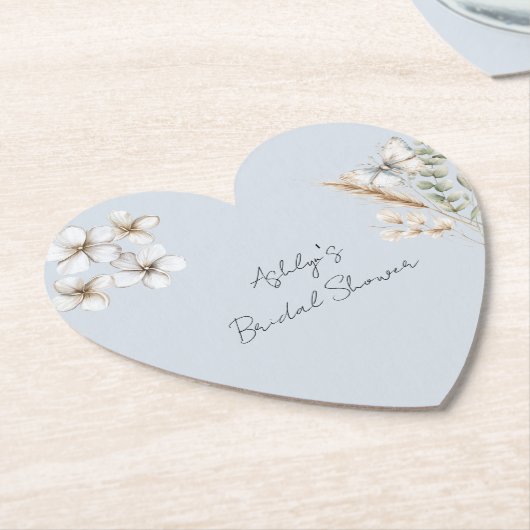 ブルーかわいらしホワイトバタフライフローラブライダルシャワー ペーパーコースター (アングル)