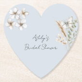 ブルーかわいらしホワイトバタフライフローラブライダルシャワー ペーパーコースター (正面)