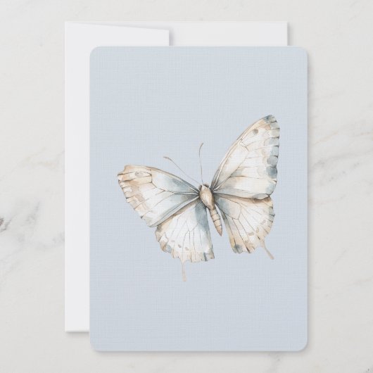 ブルーかわいらしホワイトバタフライフローラブライダルシャワー 招待状 (裏面)