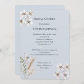 ブルーかわいらしホワイトバタフライフローラブライダルシャワー 招待状 (正面/裏面)