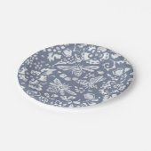 ブルーかわいらしホワイトビーフローラガーデンパターン ペーパープレート (アングル)