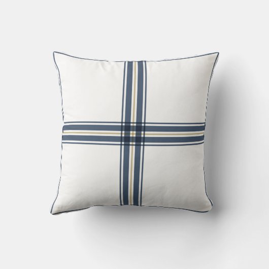 ブルーかわいらしホワイトプレイドファームハウスカントリースタイリッシュ クッション (裏面)