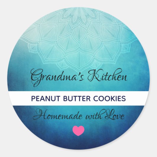ブルーかわいらしマンダラ抽象芸術キッチン ラウンドシール (正面)
