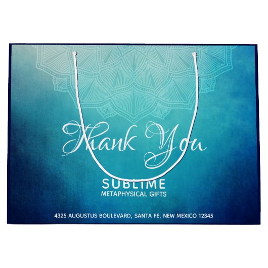 ブルーかわいらしマンダラ抽象芸術事業 ラージペーパーバッグ (正面)