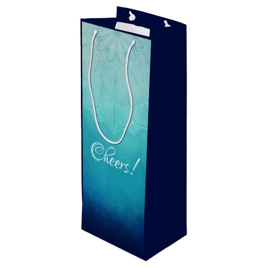 ブルーかわいらしマンダラ抽象芸術応援! ワインギフトバッグ (裏面アングル)