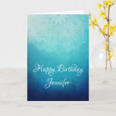 ブルーかわいらしマンダラ抽象芸術誕生日 カード (黄色い花)