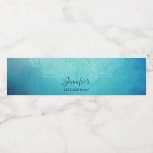 ブルーかわいらしマンダラ抽象芸術誕生日 ペットボトルラベル (シングルラベル)