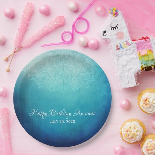 ブルーかわいらしマンダラ抽象芸術誕生日 ペーパープレート (パーティー)