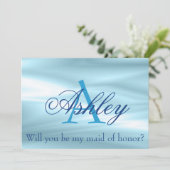 ブルーかわいらしメイド・オブ・オーナー(花嫁付き添い人)提案書モノグラム 招待状 (スタンド正面)