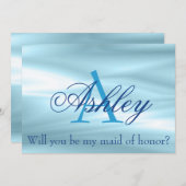 ブルーかわいらしメイド・オブ・オーナー(花嫁付き添い人)提案書モノグラム 招待状 (正面/裏面)