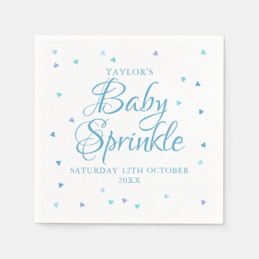 ブルーかわいらしラブハート男の赤ちゃん散水シャワー スタンダードカクテルナプキン (正面)