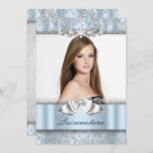 ブルーかわいらしレースフォトキンセアニェラ招待状 招待状 (正面/裏面)