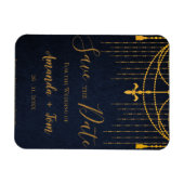 ブルーかわいらし伝統的金ゴールドトゥイルズラグジュアリー結婚ズ マグネット (横)