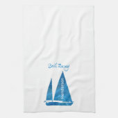 ブルーかわいらし帆船航海の キッチンタオル (縦)
